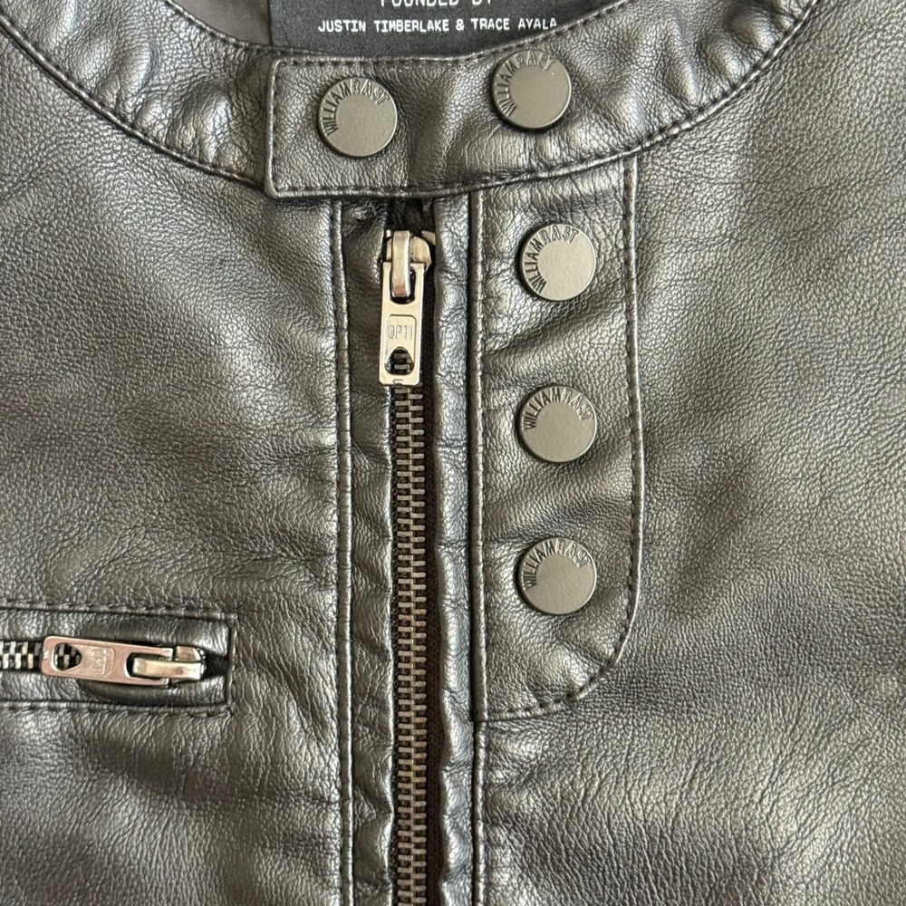 William Rast Womens Black Faux Leather Moto Jacket Small Justin Timberlake Biker - Picture 3 of 8